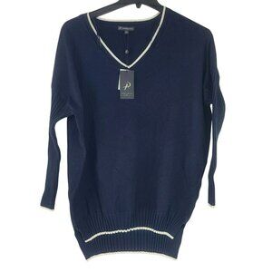 Adrianna Papell Womens V-Neck Navy Sweater M Cotton Blend Nordstrom Rack